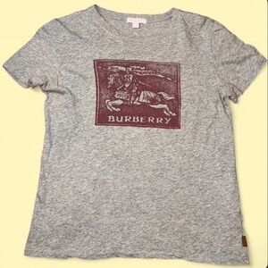 Burberry Gray Short-Sleeve Tee with Burgundy Crest